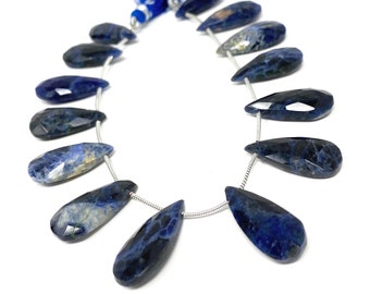 Perles de sodalite, perles de briolette poire à facettes sodalite, fournitures pour bijoux, 22 mm -29 mm, fil 8"/12-13 pièces