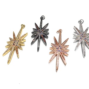 CZ Micro Pave North Star Charm, Pave Charms, Jewelry Findings, Large Charms, North Star Charm, CZ Charms,Bulk Charms, 53.4x17.1x3mm,1 Pc