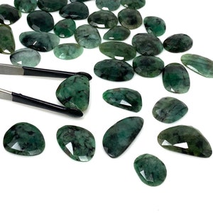 5 Pcs Large Natural Emerald Rose Cut Cabochons, Loose Gemstones, Ring Stones, 18x12mm - 26x21mm