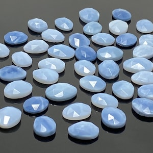 10 Pcs Natural Blue Opal Rosecut Cabochons, Loose Gemstones, Blue Opal Rose Cuts, Ring Stones, 10mm - 13mm