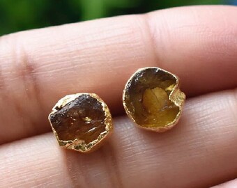 Raw Citrine Stud Earrings, Healing Raw Crystal Studs, Rough Citrine  Gemstone Electroplated Stud Earrings
