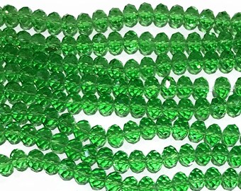Rondelle Beads, Crystal Beads, Glass Beads, Faceted Glass Beads, Green Glass Beads, Green Beads, Jewelry Supplies, Beading Supplies, 8X6mm