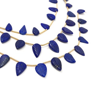Lapis Lazuli Carved Leaf Gemstone Beads, Natural Gemstone Beads, Beading Supplies for DIY Jewelry Making, Wholesale Bulk Beads, 8&quot; Strand