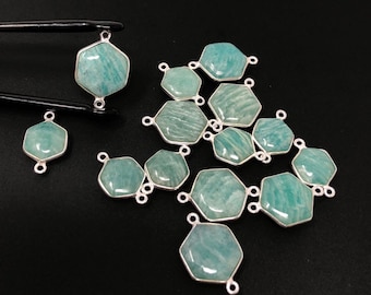 10 Pieces G1007G-AZ010 Amazonite Triangle Jade Gemstone Connector Brass Framed Matte Gold Plated