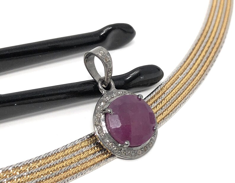 Sterling Silver Pink Sapphire Diamond Pendant Gifts for Her Gemstone Pendant Natural Sapphire Gemstone Jewelry Pave Diamond Pendant