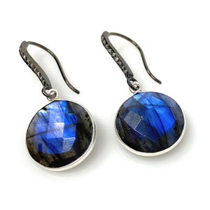 Natürliche Labradorit Ohrringe, Pave Diamant Ohrringe, Sterling Silber Edelstein Ohrringe, Geschenke für Sie