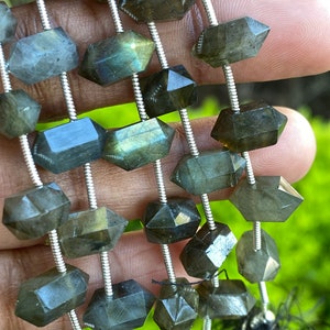 5 Pcs Labradorite Double Terminated Carved Point Beads for Jewelry Making, Hand Carved Labradorite Gemstone Beads for Wire Wrapping, 6x12mm