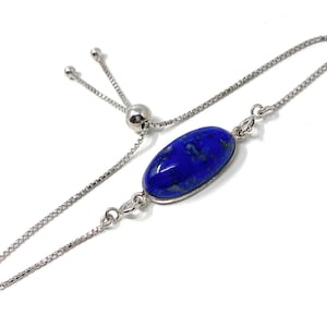 Lapis Lazuli Gemstone Bracelet, Sterling Silver Bolo Bracelet, AAA Quality Lapis Lazuli Bracelet, Gifts for Her