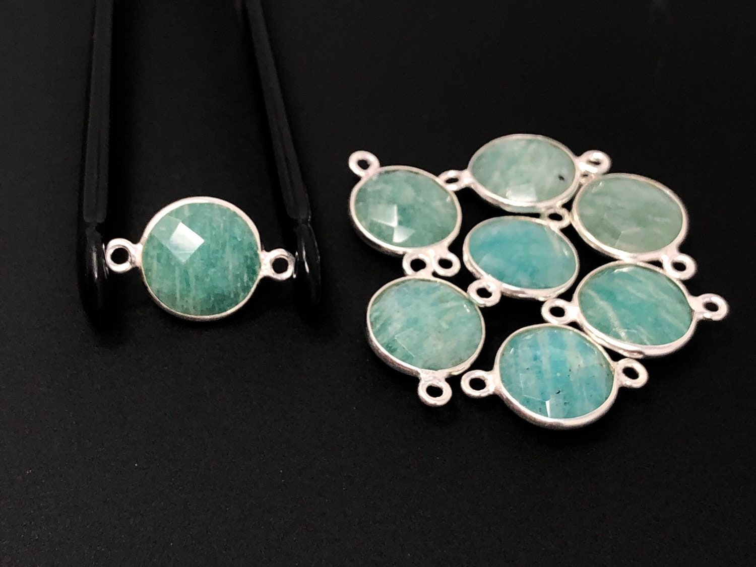 Sterling Silver Connectors Natural Amazonite Gemstone Connector Jewelry Suppli