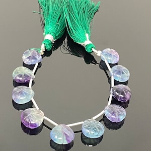 10 Pcs Fluorite Carved Gemstone Beads, Natural Fluorite Flower Carving Heart Shape Beads for Jewelry Making, 12x12mm