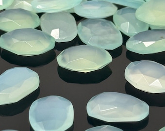 9Pcs / 10 Pcs Aqua Chalcedony Rosecut Cabochons, Loose Gemstones, Aqua Chalcedony Rose Cuts, 10x8mm - 17x15mm