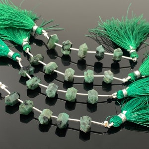 5 Pcs Emerald Double Terminated  Beads, Hand Carved Emerald Gemstone Fancy Wand Shape Beads for Wire Wrapping, 6x12mm