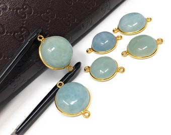 Natural Aquamarine Connectors, Gold Plated Sterling Silver Gemstone Connectors, Jewelry Findings, Jewelry Supplies for Jewelry Making, 1 pc