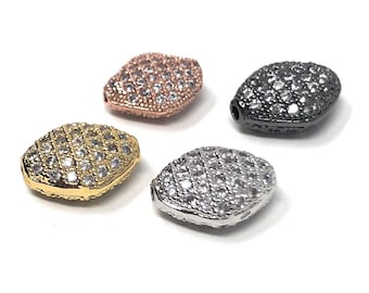 CZ Micro Pave Beads, Pave Spacer Beads for DIY Jewelry, Jewelry Findings for Jewelry Making, Wholesale Beads, 11.5mmX 8.5mm, 1 Piece