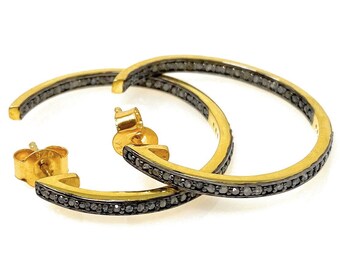 Aros de diamantes chapados en oro de 14 quilates, aros de diamantes pavé chapados en oro sobre plata de ley, aros de botón