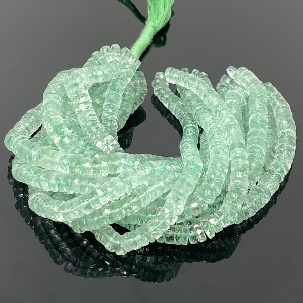 16” Natural Green Amethyst Heishi Gemstone Beads, Faceted Prasiolite Beads, Bulk Wholesale Gemstone Beads, AAA Grade 7mm - 7.5mm