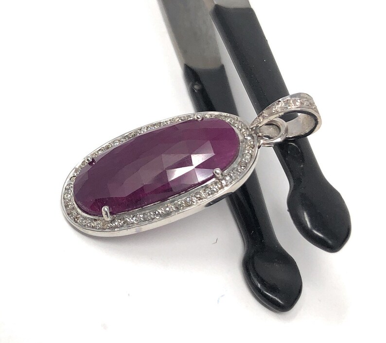 Genuine Ruby Jewelry Gifts for Her Natural Ruby Diamond Pendant Sterling Silver Pendant Pave Diamond Pendant Gemstone Pendant