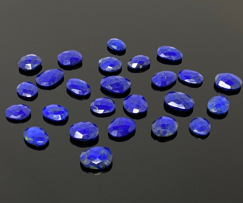 5 Pcs Natural Lapis Lazuli Rose Cut Cabochons Ring Stones 15x11.5mm approx. Loose Gemstones 10x8mm
