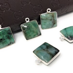 5Pcs Emerald Gemstone Charms, Sterling Silver Charms for Jewelry Making, May Birthstone Charms, 17.5X14mm