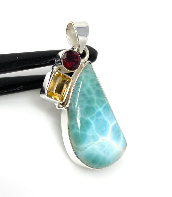 Natural Larimar With Garnet and Citrine 