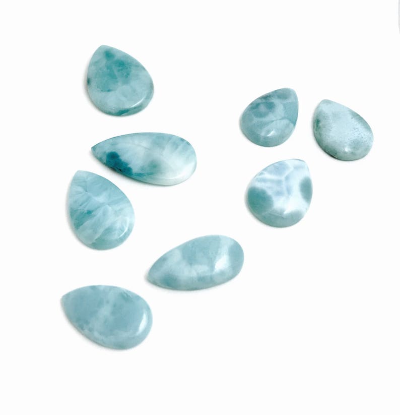 Lot De 18 Pierres Précieuses Larimar Naturel - Cabochon Ovale Bleu - 117,6 Carats - Qualité Supérieure