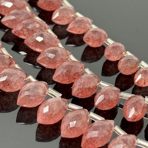 8&quot; Strawberry Quartz Faceted Marquise Beads, Strawberry Quartz Gemstone Beads, Wholesale Bulk Beads, 10x6mm - 14x8mm