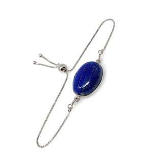 Lapis Lazuli Gemstone Bracelet, Sterling Silver Bolo Bracelet, AAA Quality Lapis Lazuli Bracelet, Gifts for Her