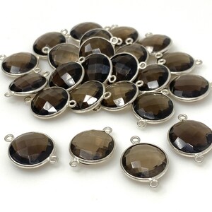 6 Pcs Smokey Quartz Connectors, Silver Plated Gemstone Connectors, Wholesale Jewelry Findings forJewelry Making, Bulk Charms