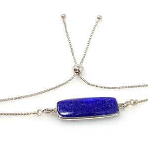 Lapis Lazuli Bar Gemstone Bracelet, Sterling Silver Adjustable Bolo Bracelet, AAA Quality Lapis Lazuli Bracelet, Gifts for Her