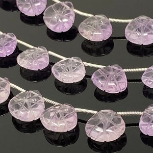 10 Pcs Amethsyt Carved Gemstone Beads, Natural Amethsyt Flower Carving Heart Shape Beads for Jewelry Making, 12x12mm