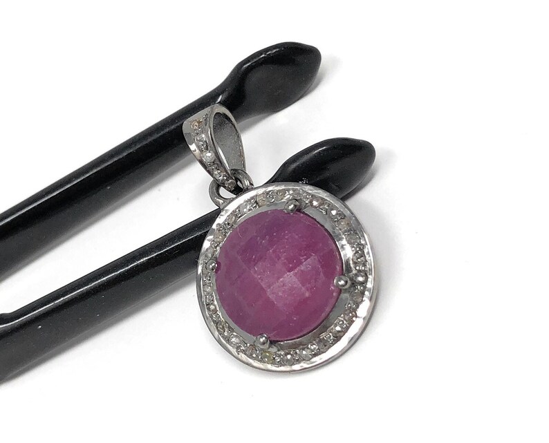 Sterling Silver Pink Sapphire Diamond Pendant Gemstone Pendant Gifts for Her Natural Sapphire Gemstone Jewelry Pave Diamond Pendant