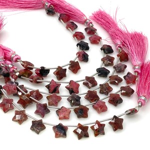 Rhodonite Gemstone Beads, Rare Rhodonite Hand Carved  Star Beads, Jewelry Supplies, Wholesale Bulk Beads, 9mm-10mm, 5” Strand/ 10 Beads
