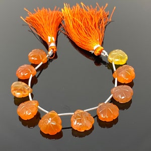 10 Pcs Carnelian Carved Gemstone Beads, Carnelian Flower Carving Pear Shape Beads for Jewelry Making, 13.5x10mm - 14x10mm