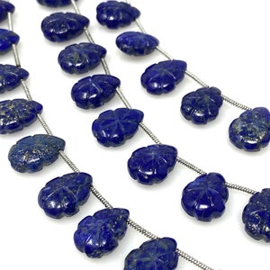 10 Pcs Lapis Lazuli Carved Gemstone Beads, Natural Lapis Lazuli Flower Carving Pear Shape Beads for Jewelry Making, 14x10mm