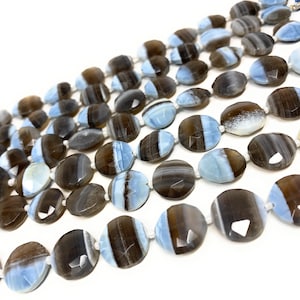 Natural Blue Opal Gemstone Beads, Jewelry Supplies for Jewelry Making, Wholesale Beads, Bulk Beads, 13-15mm, 8&quot; Strand