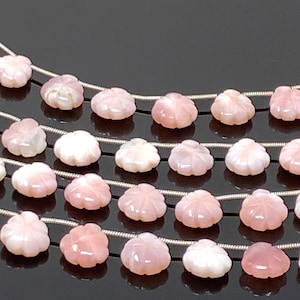 10 Pcs Pink Opal Carved Gemstone Beads, Pink Opal Flower Carving Heart Shape Beads for Jewelry Making, 11mm - 12mm