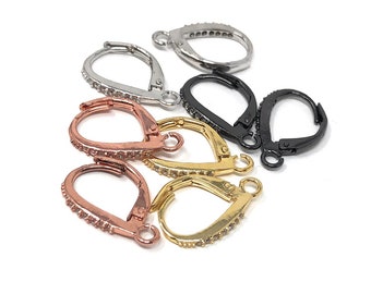 Ganci per orecchini a leva con micro pavé di zirconi cubici, ganci per orecchini con pavé, componenti per orecchini a leva, forniture per gioielleria, componenti per gioielli fai da te, 1 paio