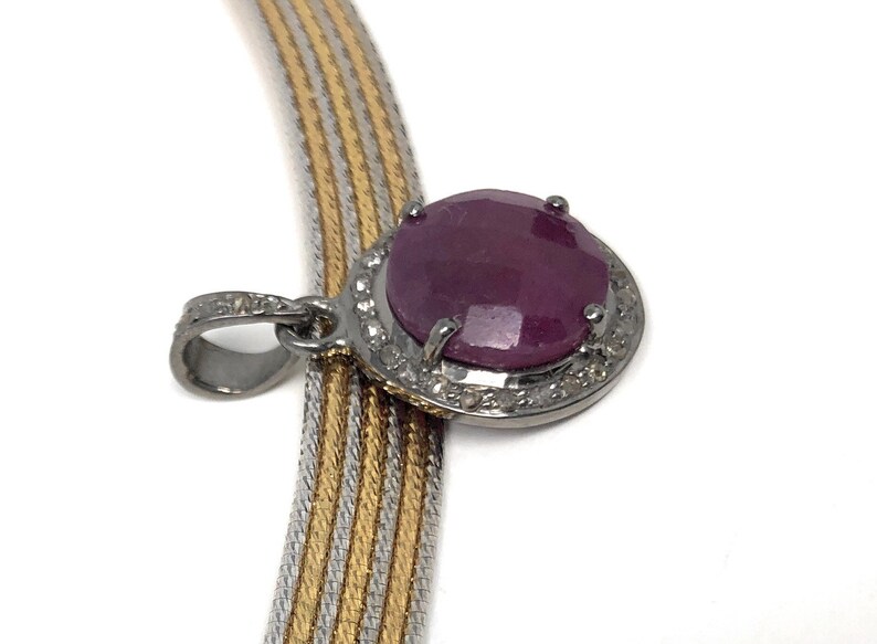Sterling Silver Pink Sapphire Diamond Pendant Gifts for Her Gemstone Pendant Natural Sapphire Gemstone Jewelry Pave Diamond Pendant