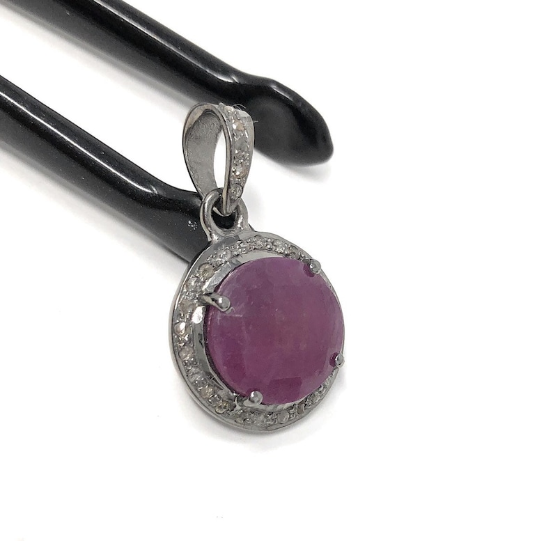 Sterling Silver Pink Sapphire Diamond Pendant Gifts for Her Gemstone Pendant Natural Sapphire Gemstone Jewelry Pave Diamond Pendant