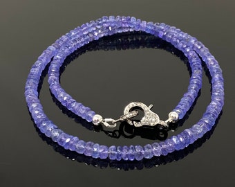 17.5” Genuine Tanzanite Necklace with Pave Diamond Clasp, Natural Tanzanite Necklace, AAA Grade, Gifts for Her