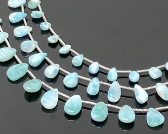 8” Natural Larimar Beads Gemstone Beads, Larimar Pear Shape Smooth Beads,  Bulk Wholesale Beads for DIY Jewelry Making