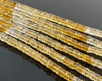 16” Natural Citrine Faceted Heishi Beads, Gemstone Wholesale Beads, Citrine Tyre Shape Disc Beads, AAA Grade Citrine Beads