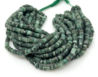 16" Natural Emerald Gemstone Beads, Faceted  Emerald Heishi Tyre Beads, May Birthstone Jewelry Supplies, 5.5mm - 6mm