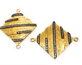 Conectores banhados a ouro com zircônia cúbica, Conector para pulseira, Acessórios para confecção de joias, Materiais para bijuteria, Bijuterias DIY, Conjunto de pingentes, 42 x 35 mm