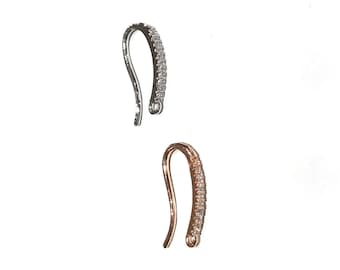 Fili per orecchini in oro rosa all'ingrosso, fili per orecchini con zirconi cubici placcati in argento, fili per orecchini con micro pavé di zirconi cubici, componenti per gioielli fai da te, 1 paio