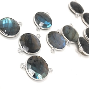5 Pcs Labradorite Gemstone Connector, Large Sterling Silver Double Bail Connector Charms, 22.25x16.25mm
