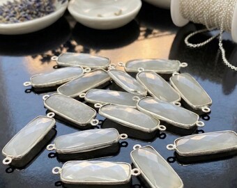 White Moonstone Connector Bar, Chakra Jewelry Connector, Spiritual Healing Gemstone Links, Silver Plated Jewelry Findings - 8Pcs