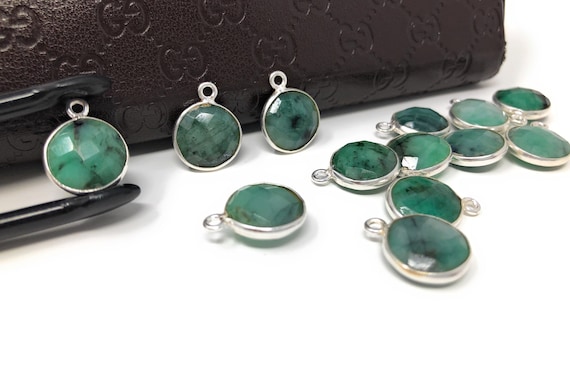 Pcs Emerald Gemstone Charms, Sterling Silver Briolette Charms