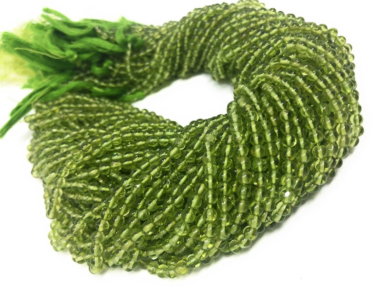 13.75 Strand Natural Peridot Smooth Gemstone Beads Bulk Beads for Jewelry Making Genuine Gemstone Wholesale Beads 4mm Beads
