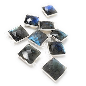 Labradorite Gemstone Connector, Sterling Silver Connectors, Wholesale Jewelry Findings for Jewelry Making, Jewelry Supplies, 17.5x13.5mm